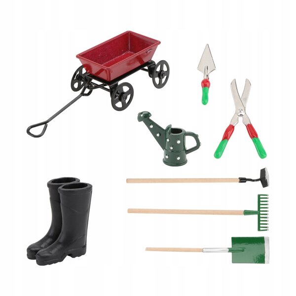 Mini-Gartengeräte-Set mit rotem Wagen – dekoratives und funktionelles Set