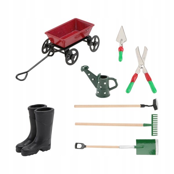 Mini-Gartengeräte-Set mit rotem Wagen – dekoratives und funktionelles Set