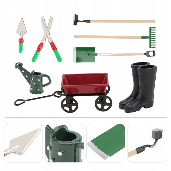 Mini-Gartengeräte-Set mit rotem Wagen – dekoratives und funktionelles Set
