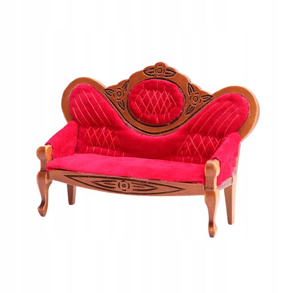 Sofa in legno rossa vintage per casa delle bambole scala 1/12