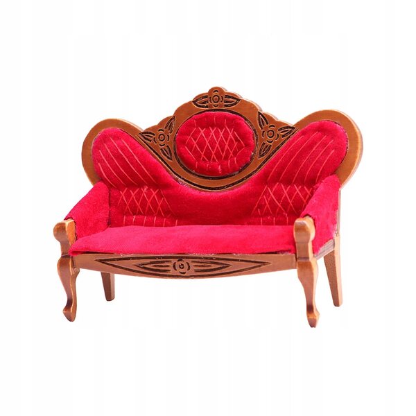 Sofa in legno rossa vintage per casa delle bambole scala 1/12