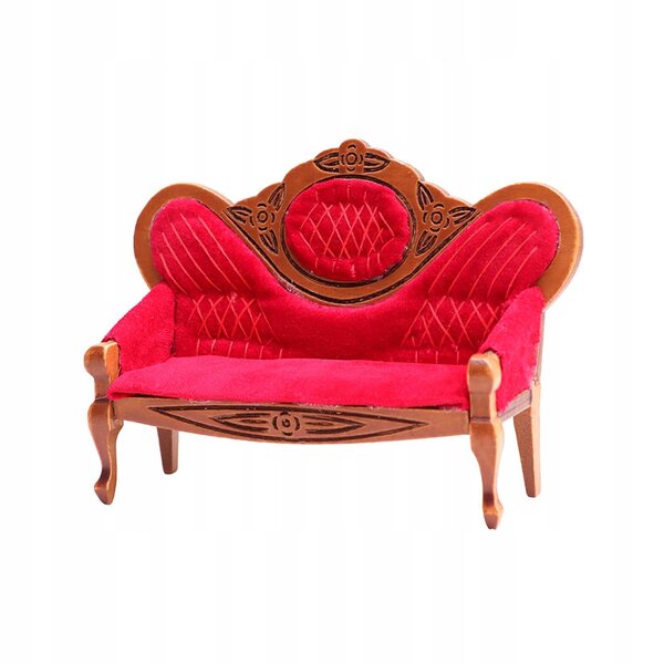 Sofa in legno rossa vintage per casa delle bambole scala 1/12