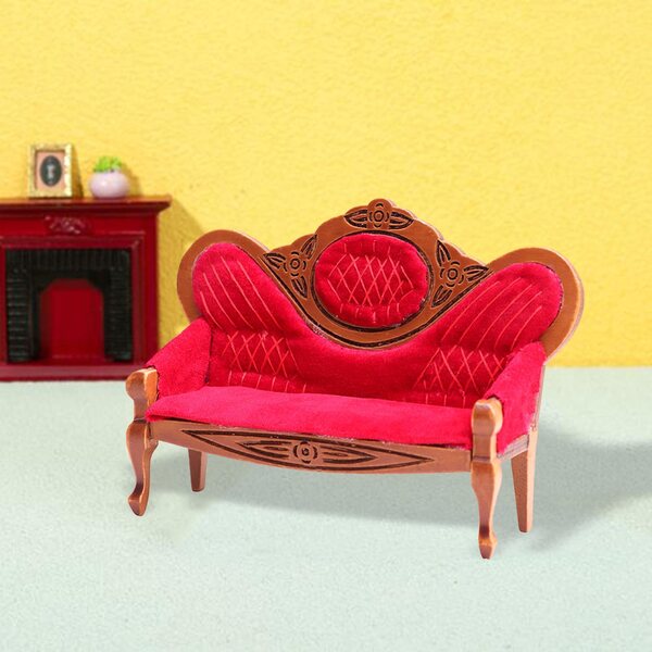 Sofa in legno rossa vintage per casa delle bambole scala 1/12