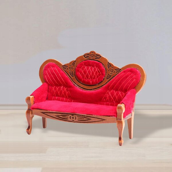 Sofa in legno rossa vintage per casa delle bambole scala 1/12
