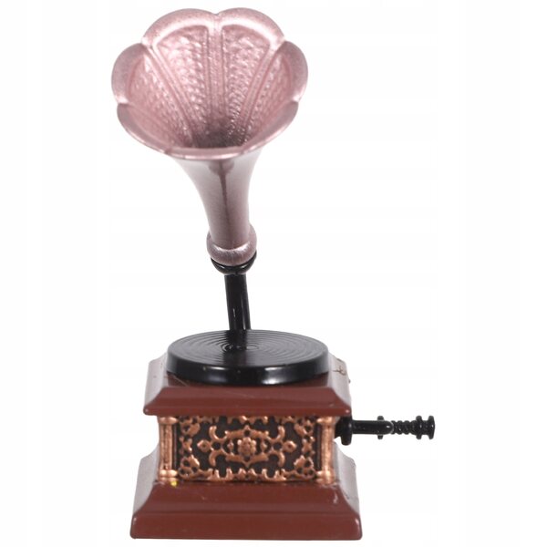 Miniaturisiertes Vintage-Grammophon aus Metall für Puppenhaus – Retro-Dekoration