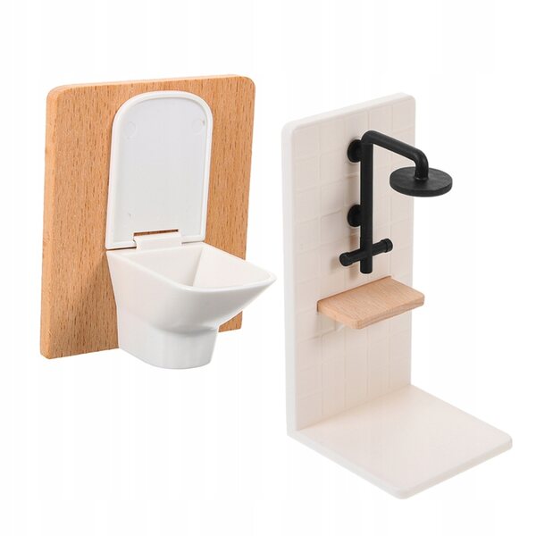 Mini-Badezimmermöbel-Set für Puppenhäuser aus realistischem Holz und Kunststoff