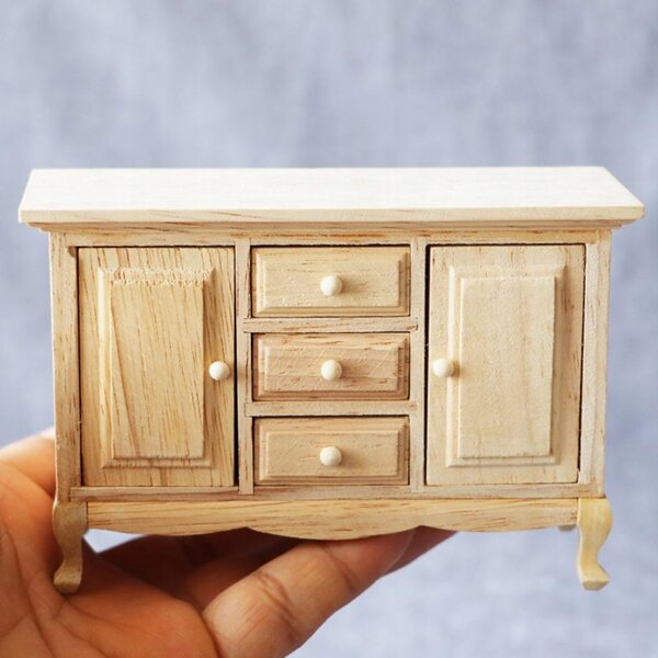 1:12 Miniatur-Holzschrank mit drei Schubladen für Puppenhaus