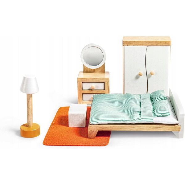 Set di mobili per camera da letto in legno Hape per bambole 6 elementi 1:12