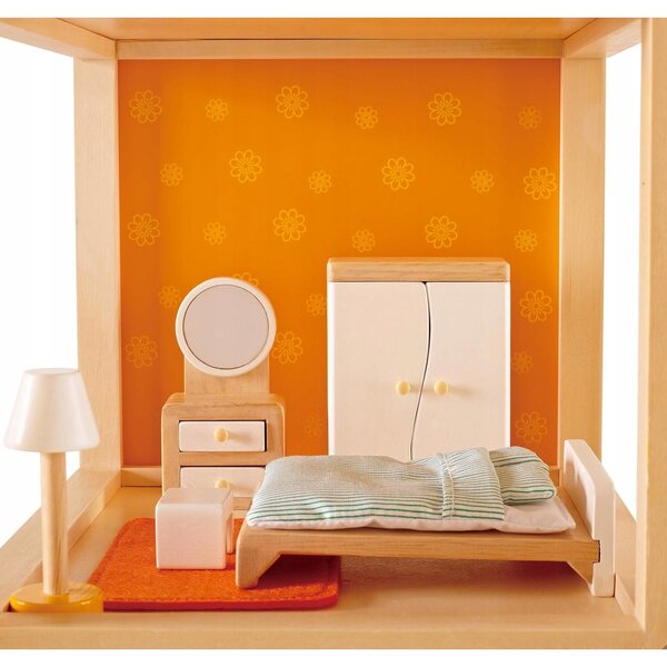 Set di mobili per camera da letto in legno Hape per bambole 6 elementi 1:12