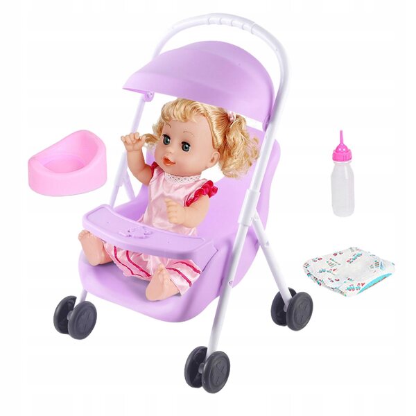 12'' Babypuppenwagen und Puppenset mit Zubehör für Kinder ab 18 Monaten