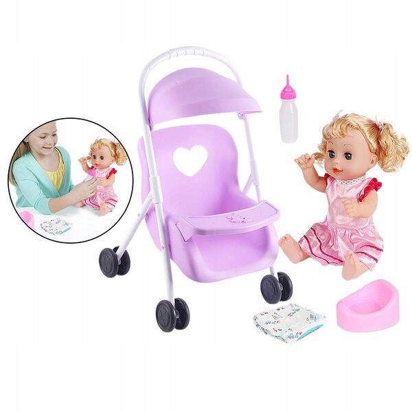 12'' Babypuppenwagen und Puppenset mit Zubehör für Kinder ab 18 Monaten