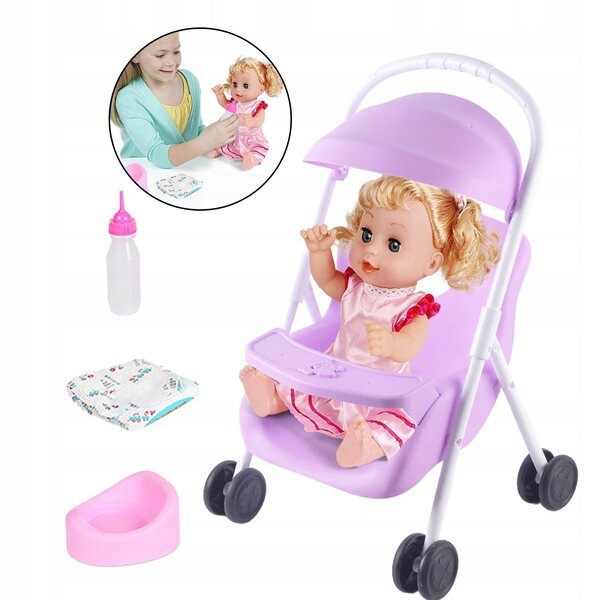 12'' Babypuppenwagen und Puppenset mit Zubehör für Kinder ab 18 Monaten