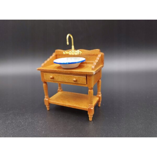 Mini mobili 1:12 lavabo con ciotola in legno e vetro per collezionisti