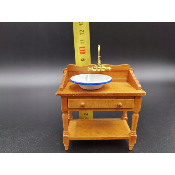 Mini mobili 1:12 lavabo con ciotola in legno e vetro per collezionisti