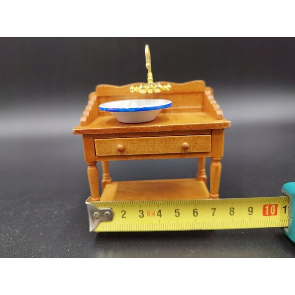 Mini mobili 1:12 lavabo con ciotola in legno e vetro per collezionisti