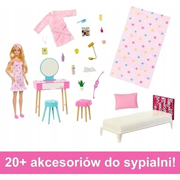 Set Barbie Camera da Letto con Bambola, Letto, Toilette e Accessori per Bambini 3+