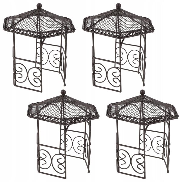 Mini Pawilon in Ferro Nero 13x12,5x12,5 cm - Set da 4 Pezzi per Decorazioni Miniature