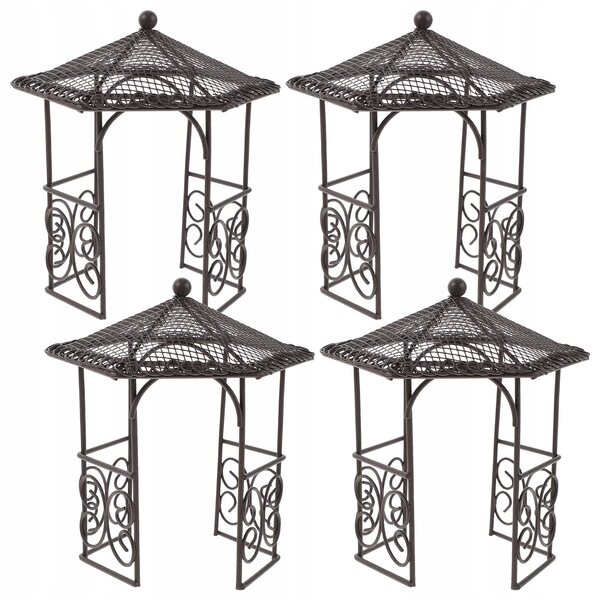 Mini Pawilon in Ferro Nero 13x12,5x12,5 cm - Set da 4 Pezzi per Decorazioni Miniature
