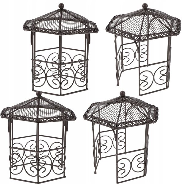 Mini Pawilon in Ferro Nero 13x12,5x12,5 cm - Set da 4 Pezzi per Decorazioni Miniature