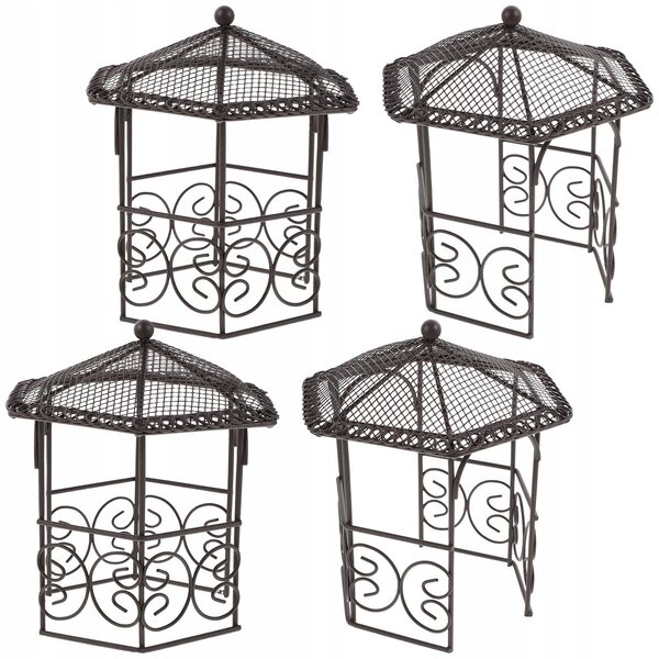 Mini Pawilon in Ferro Nero 13x12,5x12,5 cm - Set da 4 Pezzi per Decorazioni Miniature
