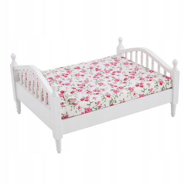 Mini letto doppio in legno e tessuto per case delle bambole scala 1/12