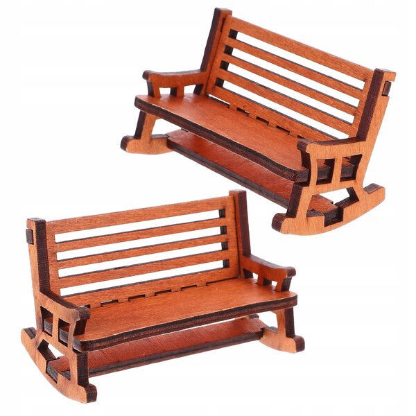 Set 2 Fotelini a Dondolo Vintage in Legno per Miniature 9,5x5 cm