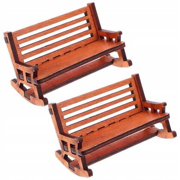 Set 2 Fotelini a Dondolo Vintage in Legno per Miniature 9,5x5 cm