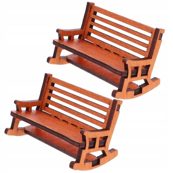 Set 2 Fotelini a Dondolo Vintage in Legno per Miniature 9,5x5 cm