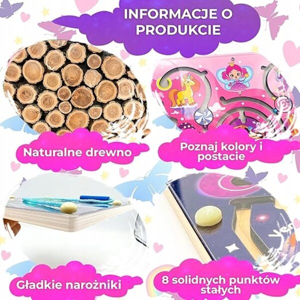 Gioco Montessori Labirinto Magnetico in Legno con Unicorno per Bambini 2-6 Anni