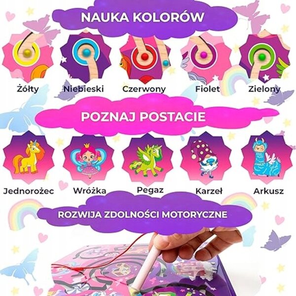 Gioco Montessori Labirinto Magnetico in Legno con Unicorno per Bambini 2-6 Anni