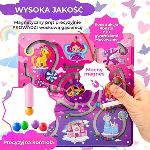 Gioco Montessori Labirinto Magnetico in Legno con Unicorno per Bambini 2-6 Anni