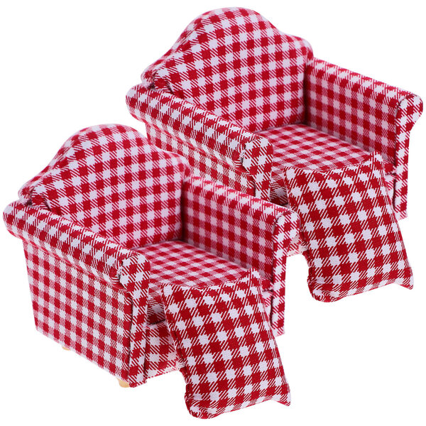 Set 2 Mini Sofà in Legno con Cuscini Rosso Rustico per Casa delle Bambole