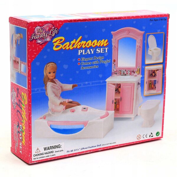 Spa-Badezimmermöbel-Set für 29 cm große Puppen mit Badewanne, Spiegel und Schrank