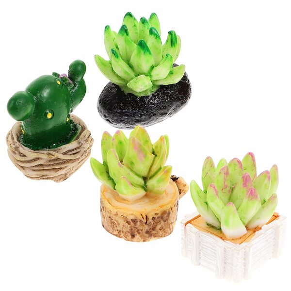 Set 4 Mini Piante Artificiali in Resina per Casa delle Bambole e Mini Paesaggi