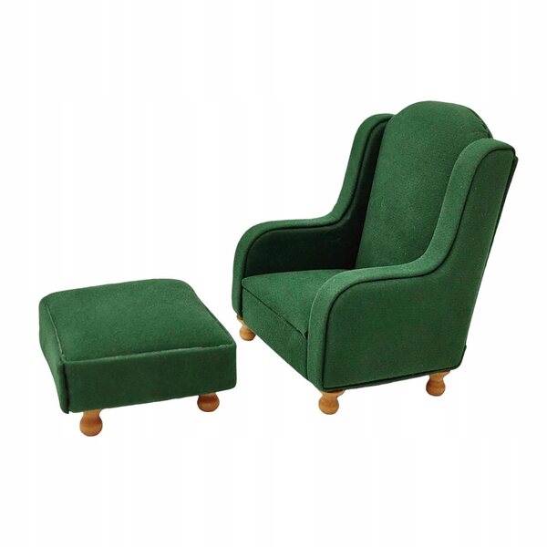 Puppenhaus-Miniaturmöbel-Set, Sofa und Pouf, Grün, 1:12