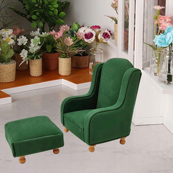 Set Mobili Miniatura per Casa delle Bambole Sofa e Pouf Verde 1:12