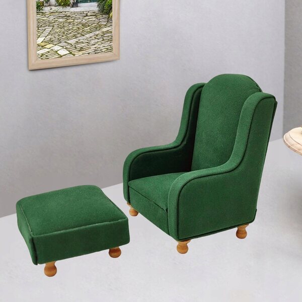 Set Mobili Miniatura per Casa delle Bambole Sofa e Pouf Verde 1:12