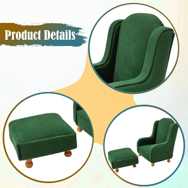 Set Mobili Miniatura per Casa delle Bambole Sofa e Pouf Verde 1:12