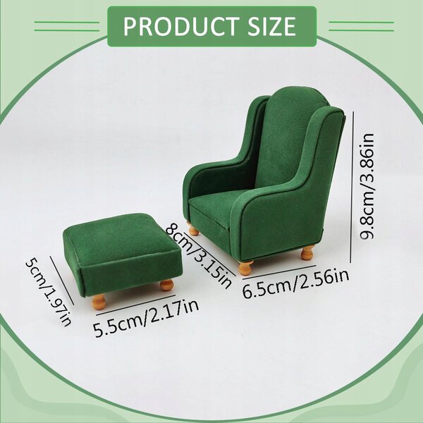 Set Mobili Miniatura per Casa delle Bambole Sofa e Pouf Verde 1:12
