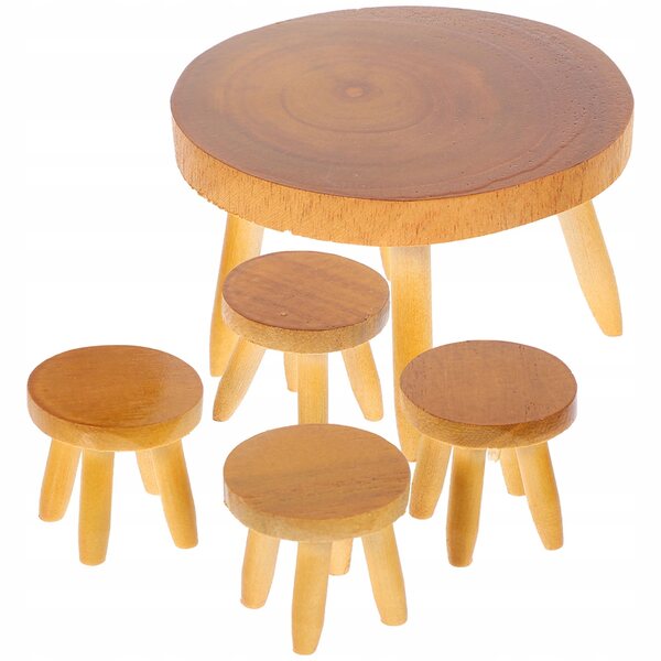 Set Miniatura Tavolo e Sedie in Legno Rustico per Case delle Bambole