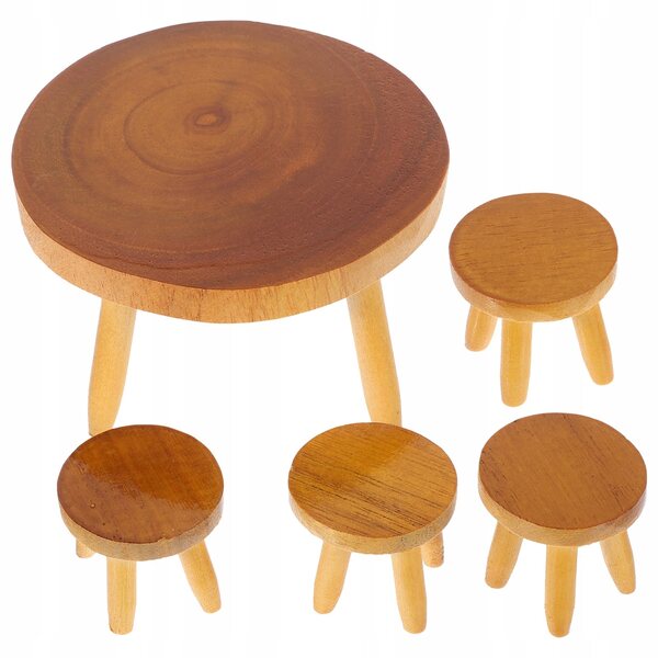 Set Miniatura Tavolo e Sedie in Legno Rustico per Case delle Bambole