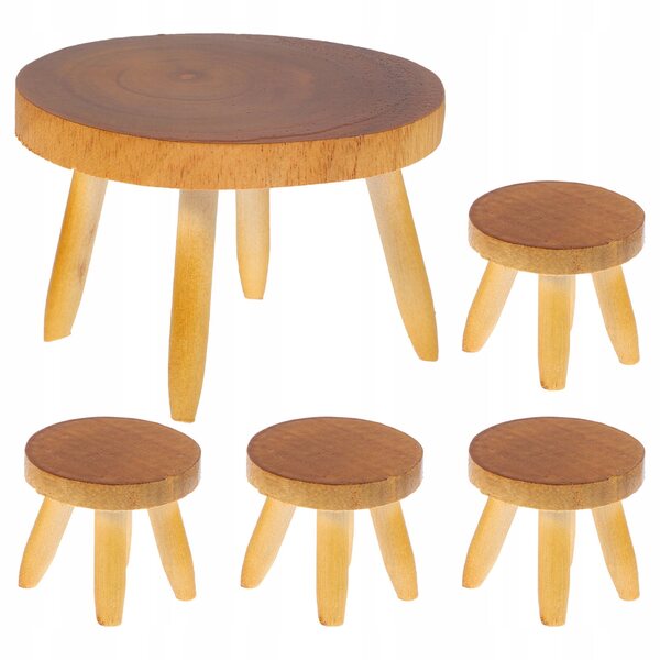 Set Miniatura Tavolo e Sedie in Legno Rustico per Case delle Bambole