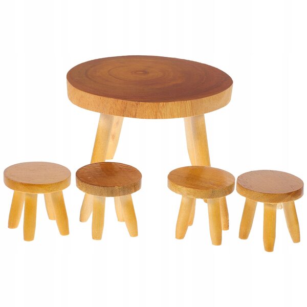 Set Miniatura Tavolo e Sedie in Legno Rustico per Case delle Bambole