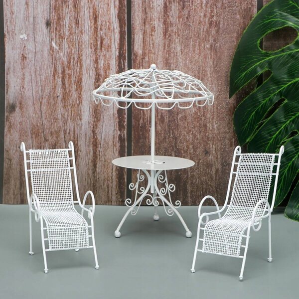 Set Miniature Tavolo e Sedie in Metallo Bianco per Casa delle Bambole 1:12