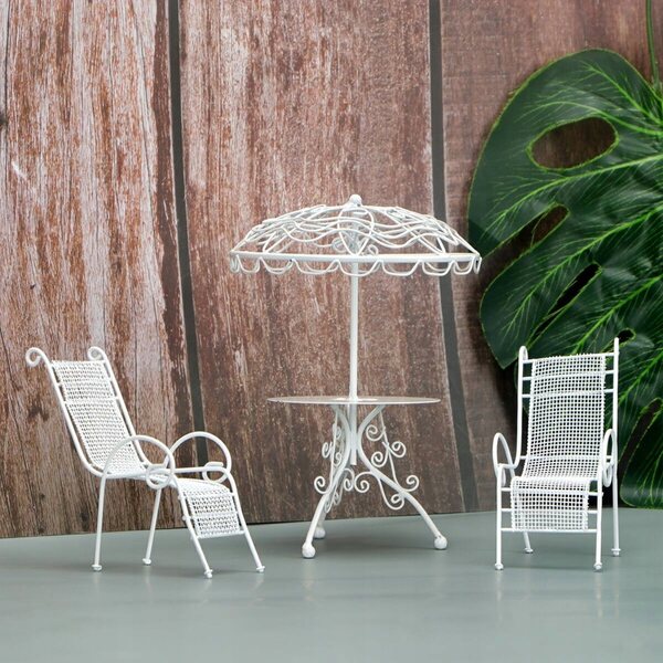 Set Miniature Tavolo e Sedie in Metallo Bianco per Casa delle Bambole 1:12