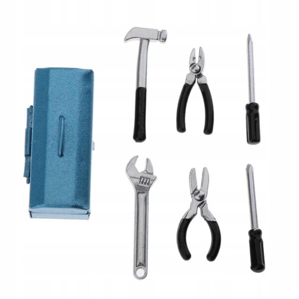 Mini-Puppenhaus-Reparaturwerkzeug-Set 1:12 mit schwarzem Koffer