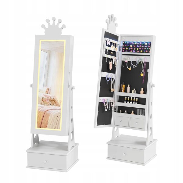 Mobiletto portagioie per bambini con specchio e 3 cassetti in MDF bianco