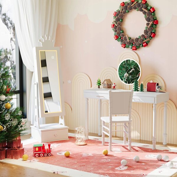 Mobiletto portagioie per bambini con specchio e 3 cassetti in MDF bianco