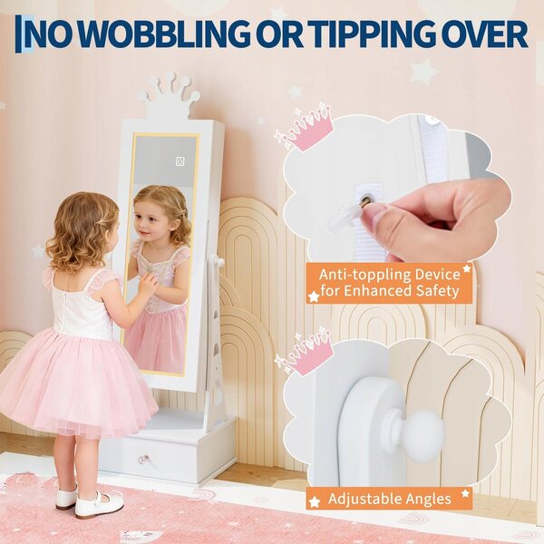 Mobiletto portagioie per bambini con specchio e 3 cassetti in MDF bianco