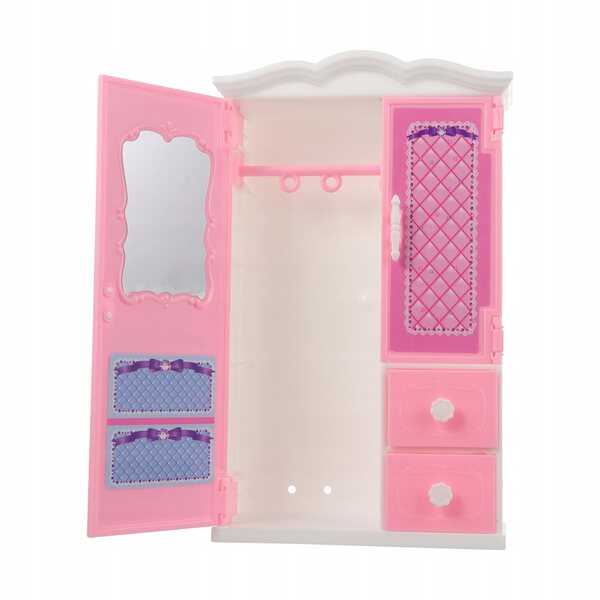 Mini armadio rosa per bambole in plastica con cassetti apribili, leggero e resistente